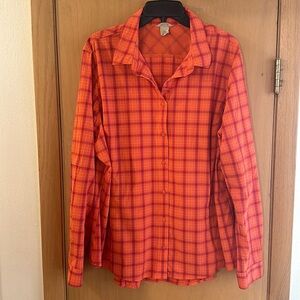 Duluth Company Women’s Sidewinder Plaid Button Down Shirt Orange Size XXL